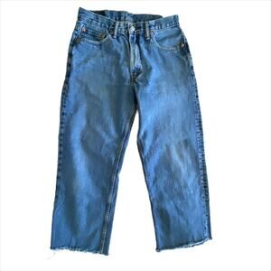 LEVI's 550 Distressed Raw Hem Jeans Medium Wash Size W33 L36
